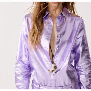 Lanhtropy San Marino Metallic Linen Shirt Size M Violet Purple NWT Long Sleeve